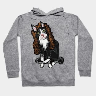 Cat in a curly brown wig Hoodie